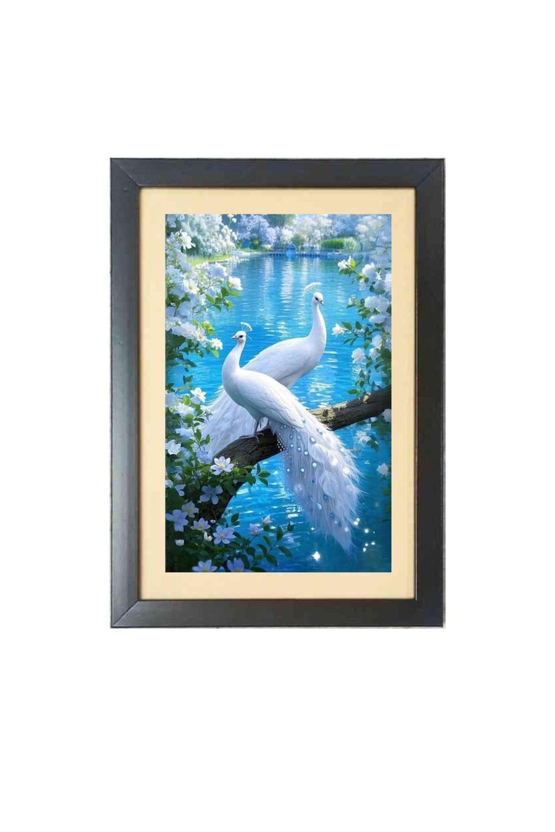 The two lovely white peacocks Black Photo Frame Funny Animal and Bird Cartoon Art
