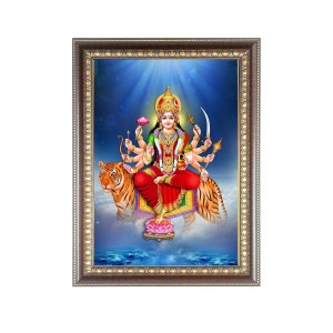 Maa Durga Photo Frame - 12x16 Inches, Brown Wooden Frame for Home, Office & Temple Decoration