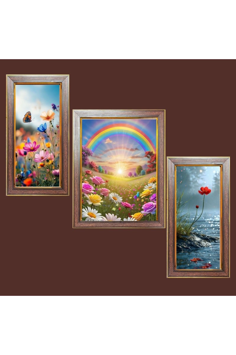 3-Pack Elegant Rainbow view Photo Frames - 2 Pieces 10x17 Inch & 1 Piece 14x17 Inch - Rustic Wall Art for Home & Office Decor - Botanical Wall Hanging for Living Room, Bedroom, or Workspace