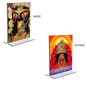 Car Desk/Table Top Maa Kali Acrylic T-Style Photo Stand - 2.5x3.5 Inches, Compact and Stylish Spiritual Display, easily change 2 photos (Pack of 1)