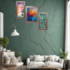 3-Pack Tree and birds painting Photo Frames - 2 Pieces 12x19 Inch & 1 Piece 16x19 Inch - Rustic Wall Art for Home & Office Decor - Botanical Wall Hanging for Living Room, Bedroom, or Workspace