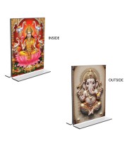Debi Lakshmi & Sri Ganesh Acrylic T-Style Photo Stand - 5x7 Inches, Compact and Stylish Spiritual Display, easily change 2 photos (Pack of 1)