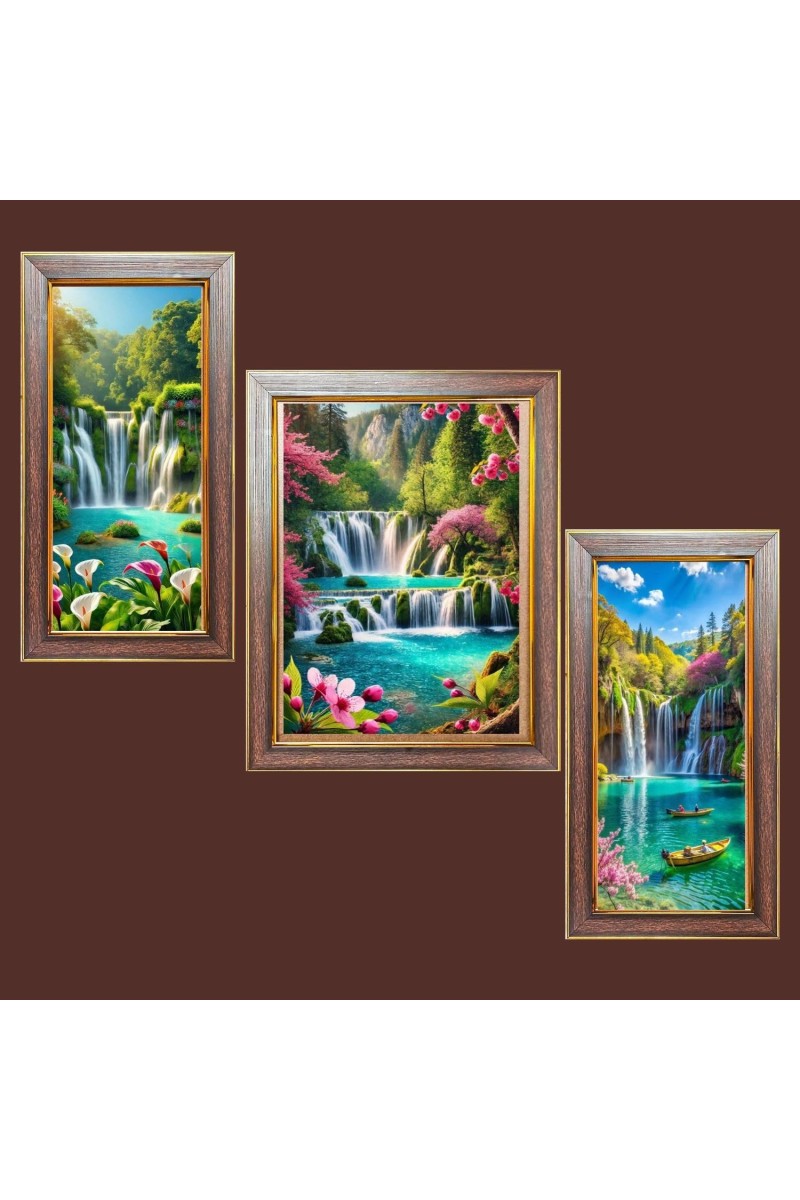 3-Pack Best waterfall view Photo Frames - 2 Pieces 14x21 Inch & 1 Piece 18x21 Inch - Rustic Wall Art for Home & Office Decor - Botanical Wall Hanging for Living Room, Bedroom, or Workspace