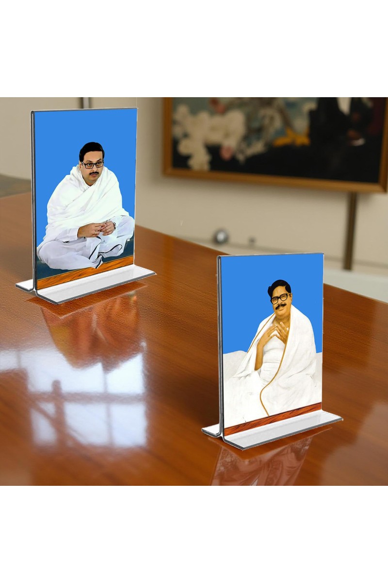Sri Sri Thakur Anukul Chandra Thakur & Sri Baroda Acrylic T-Style Photo Stand, Compact and Stylish Spiritual Display, easily change 2 photos (Pack of 1)