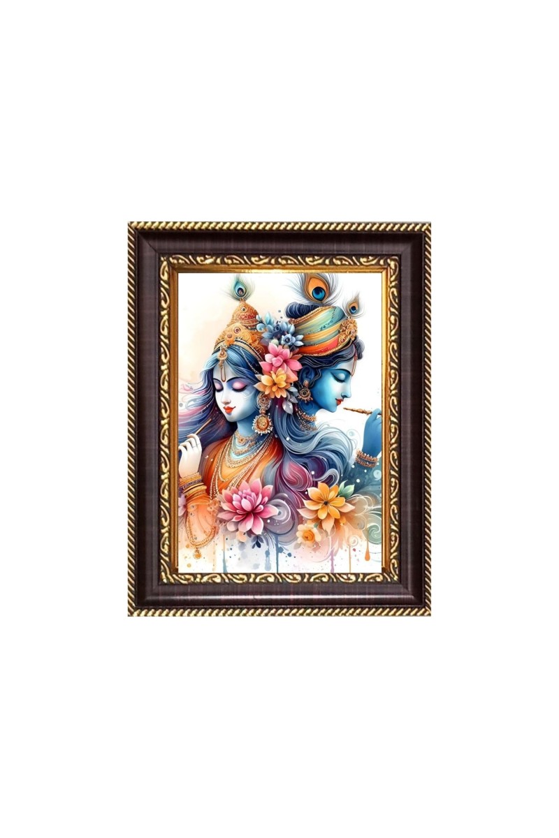 Sri Krishna With Radha Artistic Digital Print Photo 6.7x8.7 inches - Vibrant Religious Wall Art for Home or Office Decor.