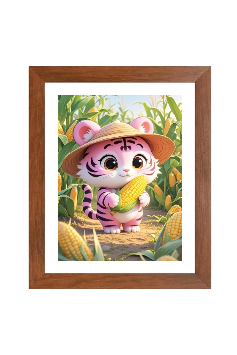 AI Funny Cute Baby Tiger Art Picture for Kids - 12x16 inches, Brown Color - Perfect Wall Decor for Children's Room