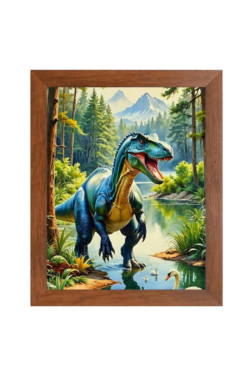 AI Funny Dinosaurs Art Picture for Kids - 10x14 inches, Brown Color - Perfect Wall Decor for Children's Room