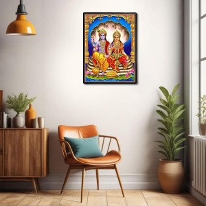 Vishnu Lakshmi Laminated Photo - 5x7 Inches, Divine Blessings for Home & Office and Temple Decoration