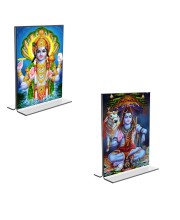 Car Desk/Table Top Lord Narayan & Lord Shiva Acrylic T-Style Photo Stand - 2.5x3.5 Inches, Compact and Stylish Spiritual Display, easily change 2 photos (Pack of 1)