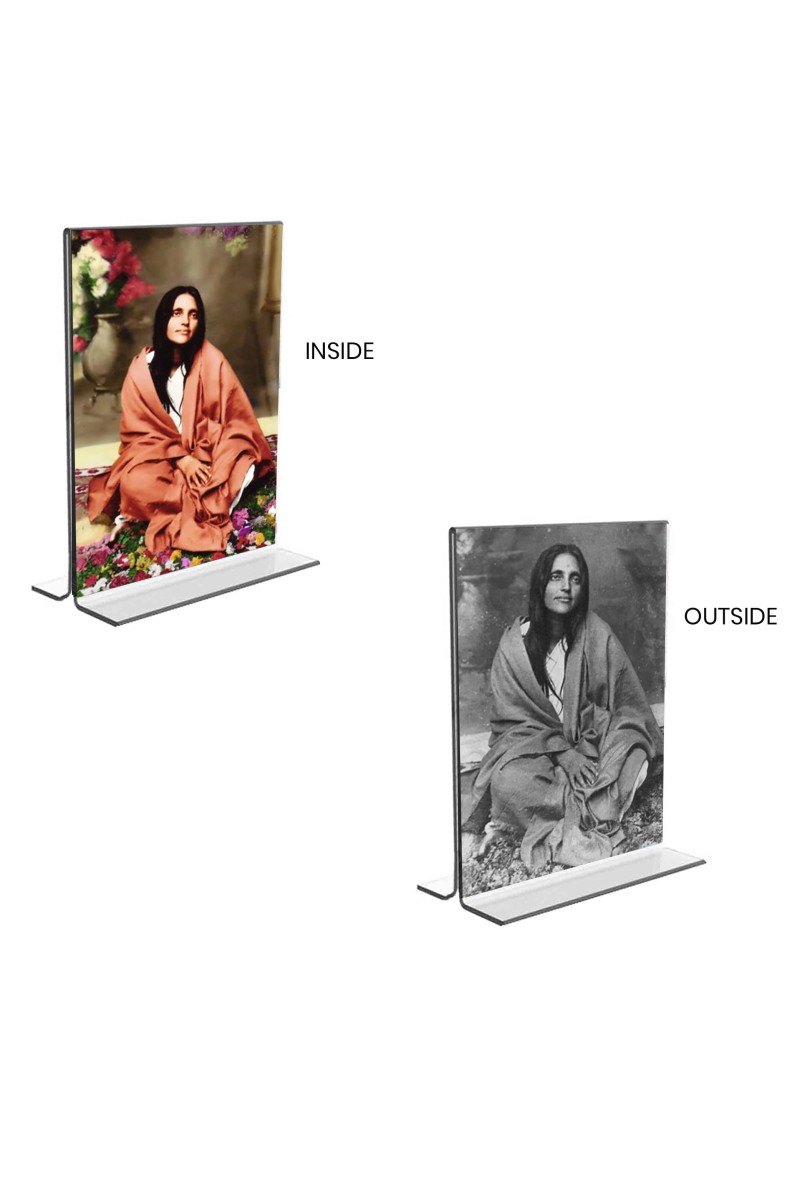 Anandamayee Debi Acrylic T-Style Photo Stand, Compact and Stylish Spiritual Display, easily change 2 photos (Pack of 1)