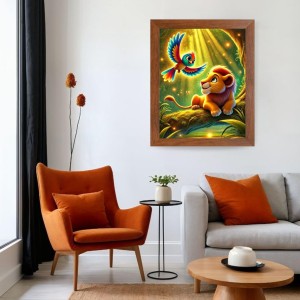 AI Funny Lion with Bird Art Picture for Kids - 14x18 inches, Brown Color - Perfect Wall Decor for Children's Room AI Funny Lion with Bird Art Picture for Kids - 14x18 inches, Brown Color - Perfect Wall Decor for Children's Room