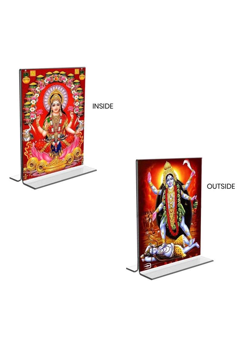 Debi Lakshmi & Debi Kali Acrylic T-Style Photo Stand, Compact and Stylish Spiritual Display, easily change 2 photos (Pack of 1)