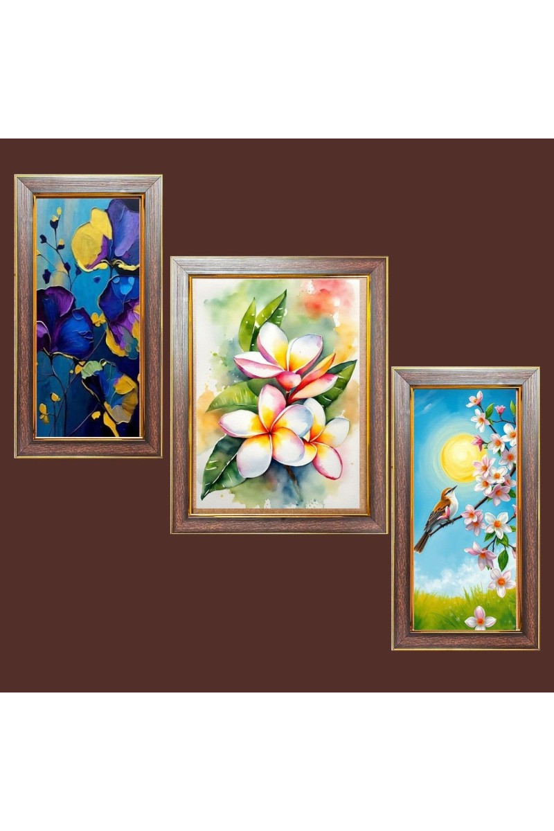 3-Pack Majestic flower painting Photo Frames - 2 Pieces 6x13 Inch & 1 Piece 10x13 Inch - Rustic Wall Art for Home & Office Decor - Botanical Wall Hanging for Living Room, Bedroom, or Workspace