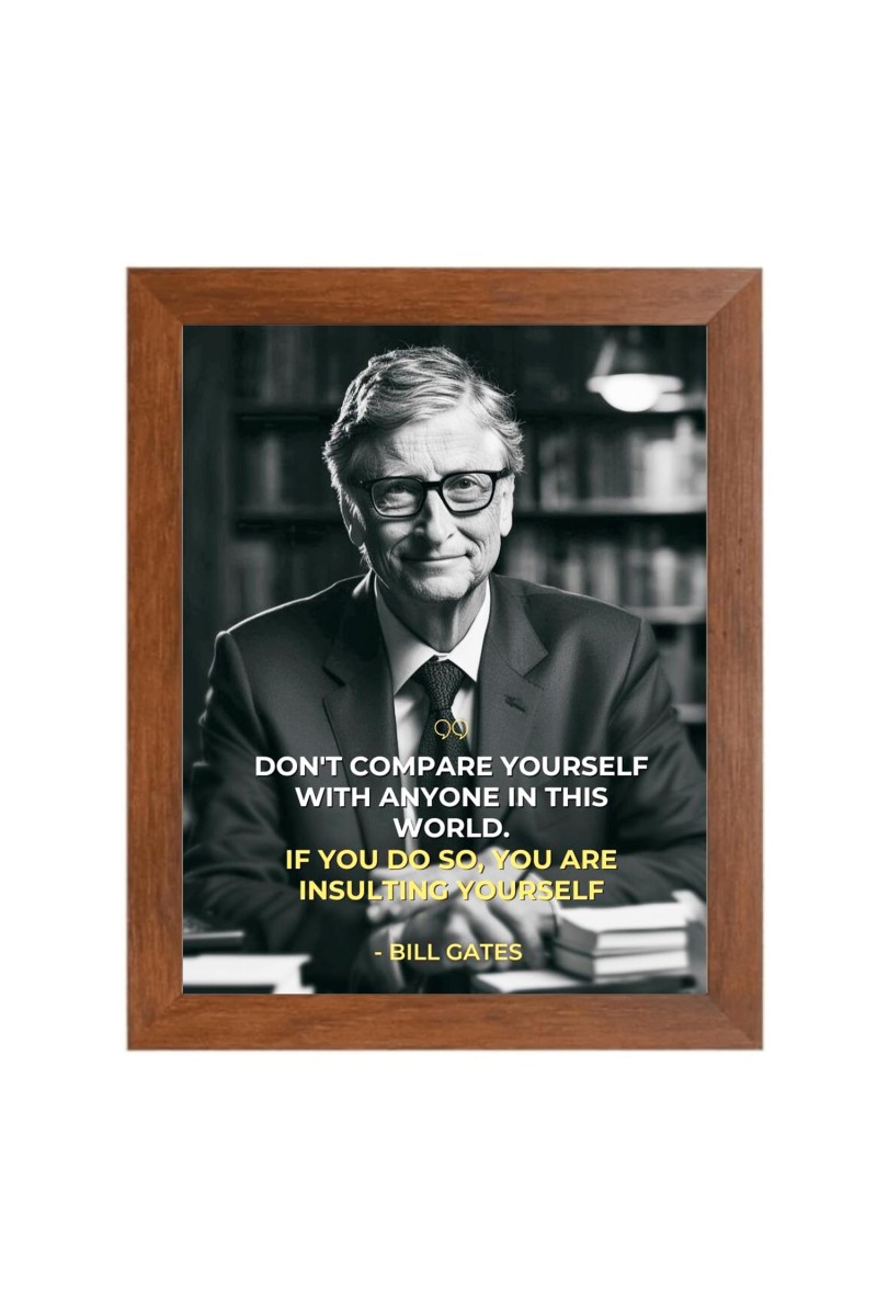 Bill Gates & His Famous Quote Photo Frame - Brown Frame, Perfect for Office & Wall Decoration, Ideal Gift