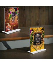 Sri Ram Lalla Acrylic T-Style Photo Stand - 5x7 Inches, Compact and Stylish Spiritual Display, easily change 2 photos (Pack of 1)