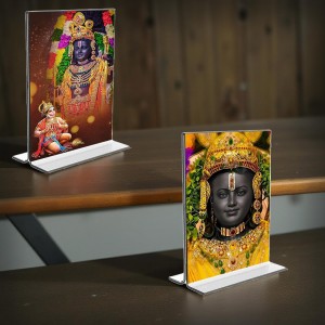 Sri Ram Lalla Acrylic T-Style Photo Stand, Compact and Stylish Spiritual Display, easily change 2 photos (Pack of 1) Sri Ram Lalla Acrylic T-Style Photo Stand, Compact and Stylish Spiritual Display, easily change 2 photos (Pack of 1)