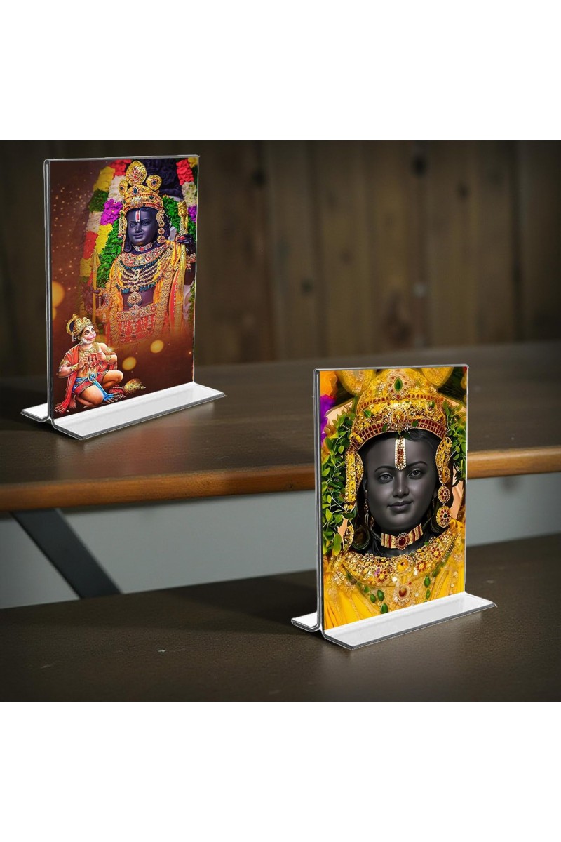 Sri Ram Lalla Acrylic T-Style Photo Stand, Compact and Stylish Spiritual Display, easily change 2 photos (Pack of 1)