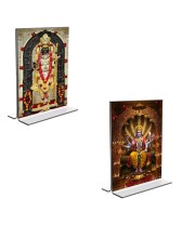 Car Desk/Table Top Sri Ram Lalla & Lord Vishnu Acrylic T-Style Photo Stand - 2.5x3.5 Inches, Compact and Stylish Spiritual Display, easily change 2 photos (Pack of 1)
