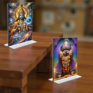 Lord Vishnu & Lord Jagannath Acrylic T-Style Photo Stand, Compact and Stylish Spiritual Display, easily change 2 photos (Pack of 1)