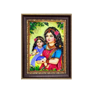 Bal Gopal with Yashoda Maiya Digital Print Photo 6.7x8.7 inches - Vibrant Religious Wall Art for Home, Office and Temple Decor.
