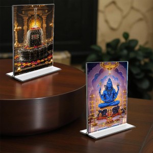 Lord Shiva & Shiva Lingam Acrylic T-Style Photo Stand, Compact and Stylish Spiritual Display, easily change 2 photos (Pack of 1)