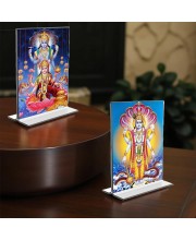 Lord Vishnu & Debi Lakhsmi Acrylic T-Style Photo Stand - 11x13 Inches, Compact and Stylish Spiritual Display, easily change 2 photos (Pack of 1)