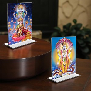 Lord Vishnu & Debi Lakhsmi Acrylic T-Style Photo Stand, Compact and Stylish Spiritual Display, easily change 2 photos (Pack of 1)