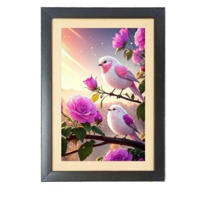 The colorful birds Photo Frame Funny Animal and Bird Cartoon Art, Black color, 15x19 Inch
