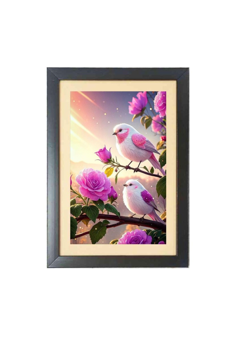 The colorful birds Photo Frame Funny Animal and Bird Cartoon Art, Black color, 15x19 Inch