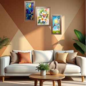 3-Pack Majestic flower painting Photo Frames - 2 Pieces 8x15 Inch & 1 Piece 12x15 Inch - Rustic Wall Art for Home & Office Decor - Botanical Wall Hanging for Living Room, Bedroom, or Workspace