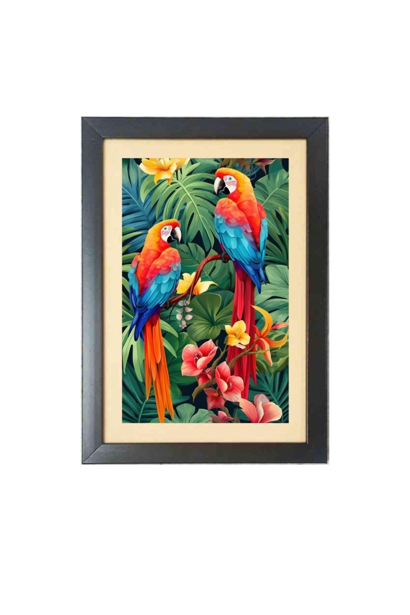 The colorful birds Photo Frame Funny Animal and Bird Cartoon Art, Black color, 17x21 Inch