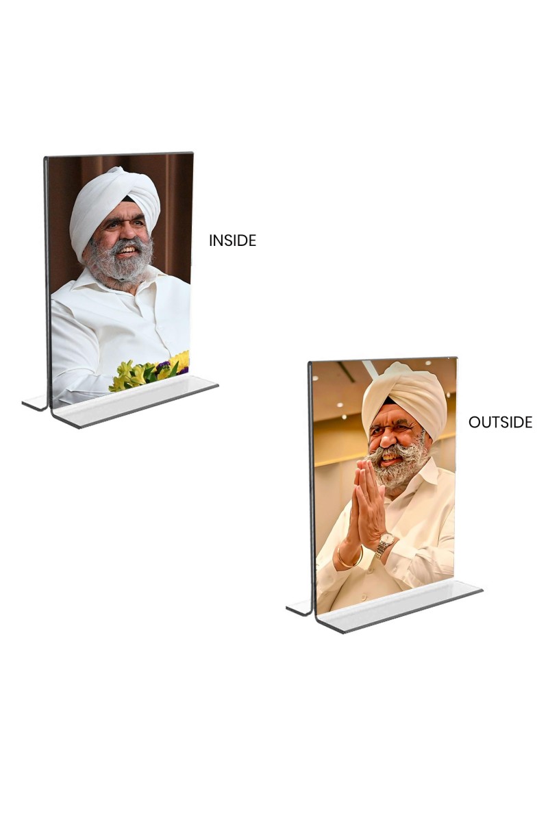Sant Rajinder Singh ji Maharaj Acrylic T-Style Photo Stand - 5x7 Inches, Compact and Stylish Spiritual Display, easily change 2 photos (Pack of 1)