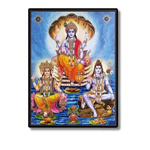 Brahma Vishnu & Shiva Laminated Photo - 13x15 Inches, Divine Blessings for Home & Office and Temple Decoration