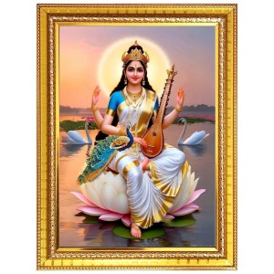 Saraswati devi Photo Frame - 10x14 Inches, Brown Wooden Frame for Home, Office & Temple Decoration Saraswati devi Photo Frame - 10x14 Inches, Brown Wooden Frame for Home, Office & Temple Decoration