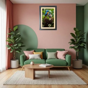 A couple of birds are sitting in a nest Black Photo Frame Funny Animal and Bird Cartoon Art