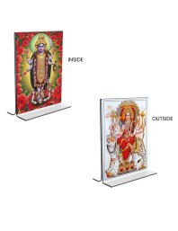 Debi Kali & Debi Durga Acrylic T-Style Photo Stand - 5x7 Inches, Compact and Stylish Spiritual Display, easily change 2 photos (Pack of 1)