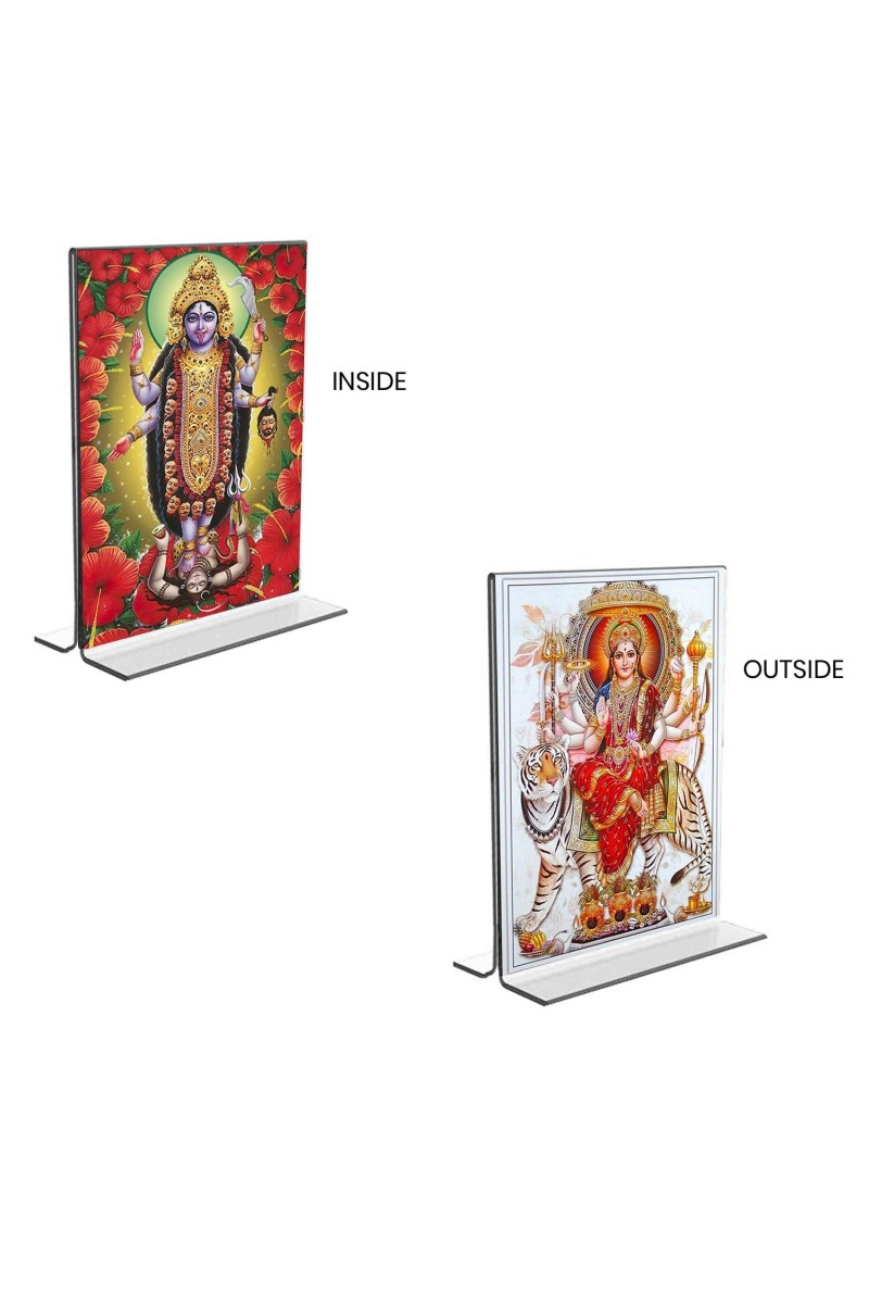 Debi Kali & Debi Durga Acrylic T-Style Photo Stand - 5x7 Inches, Compact and Stylish Spiritual Display, easily change 2 photos (Pack of 1)