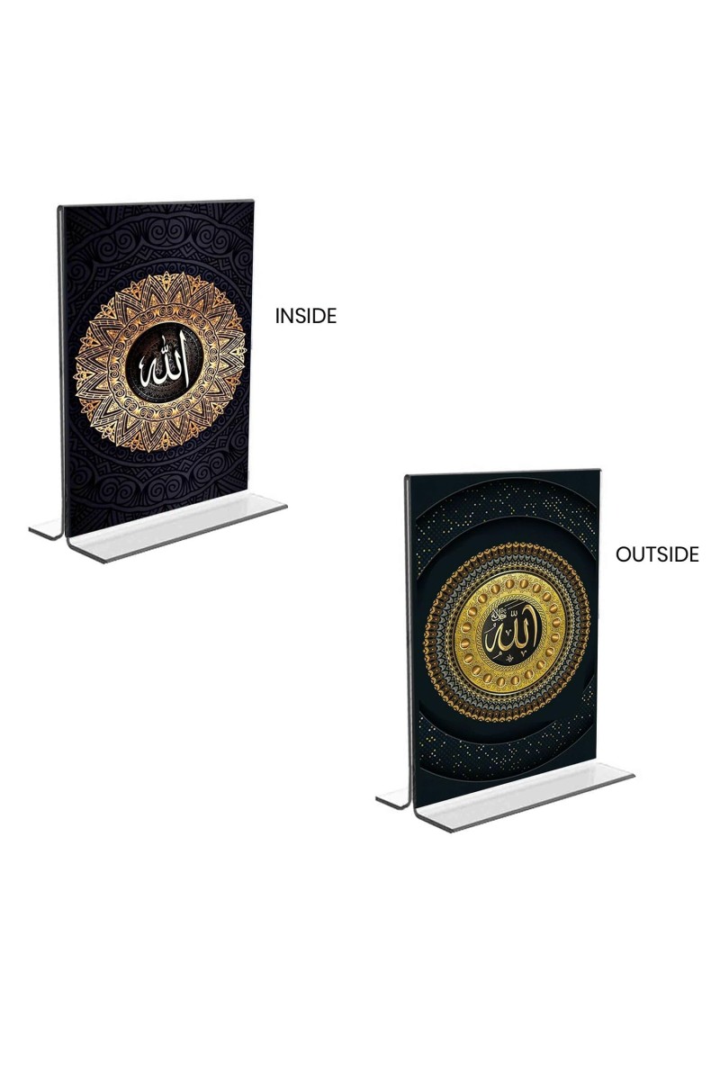Islamic Allah Acrylic T-Style Photo Stand, Compact and Stylish Spiritual Display, easily change 2 photos (Pack of 1)