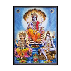 Lord Brahma Lord Vishnu & Lord Shiva Laminated Photo - 9x11 Inches, Divine Blessings for Home & Office and Temple Decoration