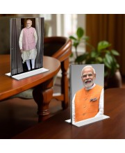 Sri Narendra Modi Acrylic T-Style Photo Stand - 9x11 Inches, Compact and Stylish Spiritual Display, easily change 2 photos (Pack of 1)