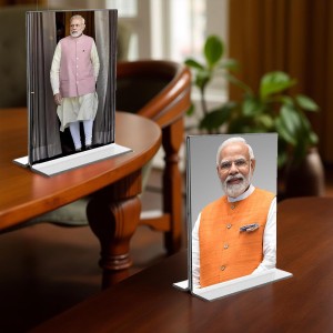 Sri Narendra Modi Acrylic T-Style Photo Stand, Compact and Stylish Spiritual Display, easily change 2 photos (Pack of 1) Sri Narendra Modi Acrylic T-Style Photo Stand, Compact and Stylish Spiritual Display, easily change 2 photos (Pack of 1)