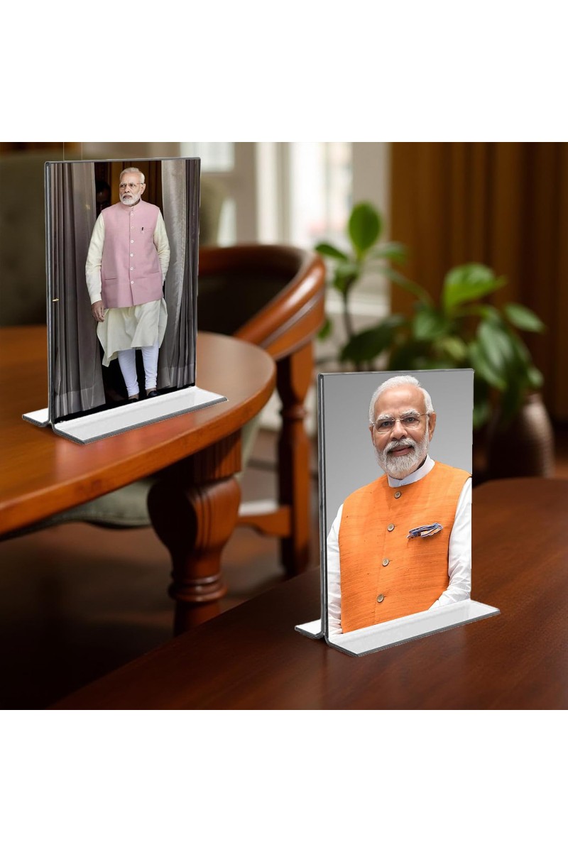 Sri Narendra Modi Acrylic T-Style Photo Stand - 9x11 Inches, Compact and Stylish Spiritual Display, easily change 2 photos (Pack of 1)
