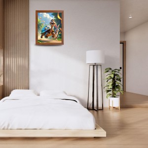 AI Funny Turtle with Squirrel Art Picture for Kids - 10x14 inches, Brown Color - Perfect Wall Decor for Children's Room