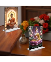 Buddha Acrylic T-Style Photo Stand - 11x13 Inches, Compact and Stylish Spiritual Display, easily change 2 photos (Pack of 1)