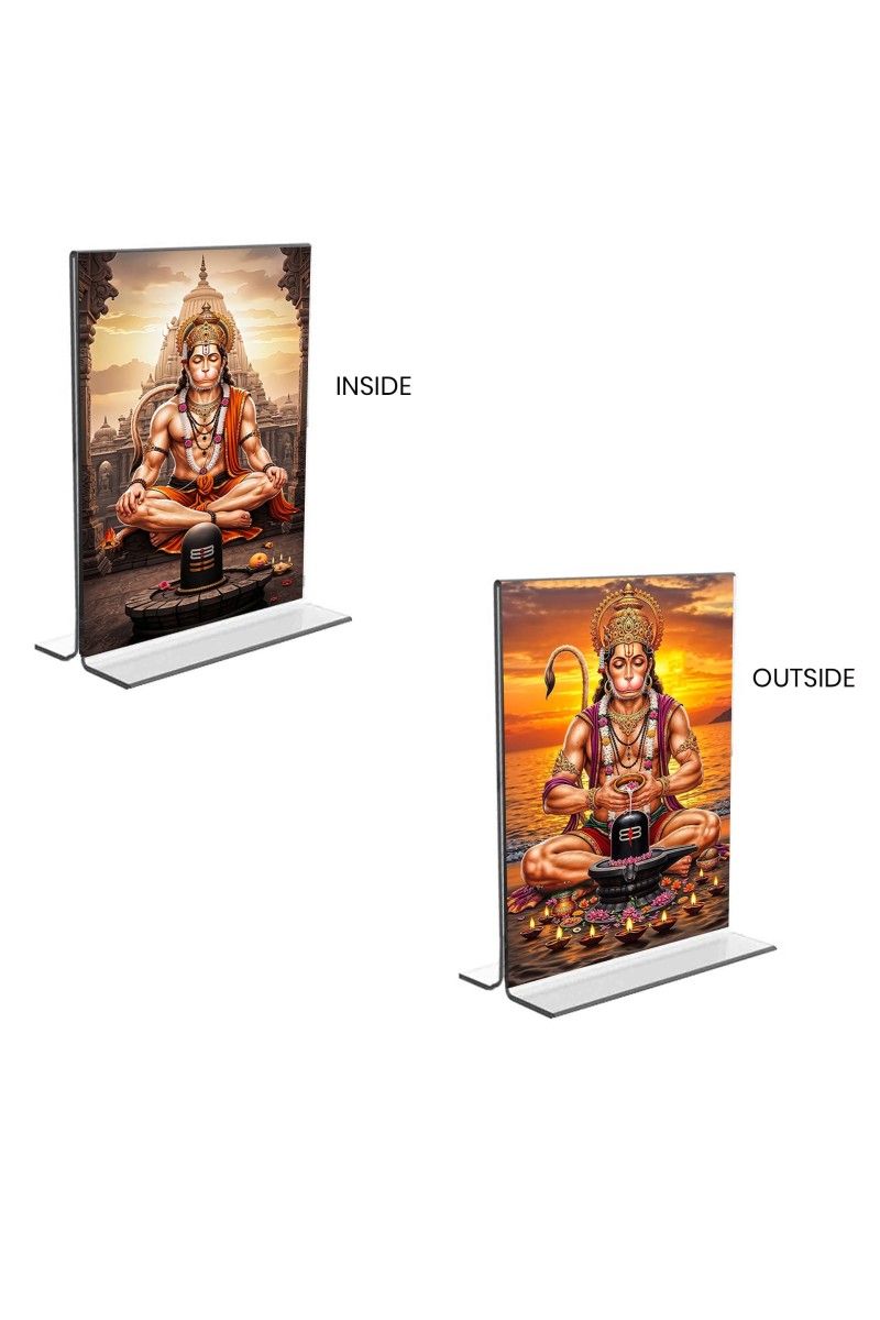 Sri Hanuman Acrylic T-Style Photo Stand - 9x11 Inches, Compact and Stylish Spiritual Display, easily change 2 photos (Pack of 1)