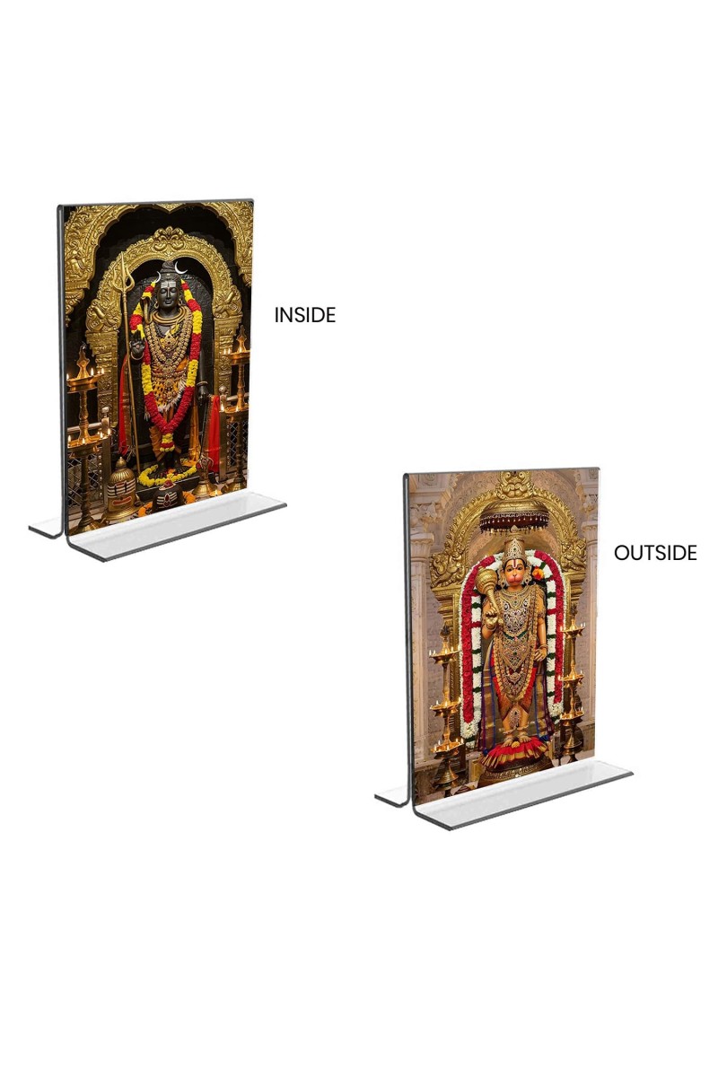 Lord Shiva & Sri Hanuman Acrylic T-Style Photo Stand - 7x9 Inches, Compact and Stylish Spiritual Display, easily change 2 photos (Pack of 1)