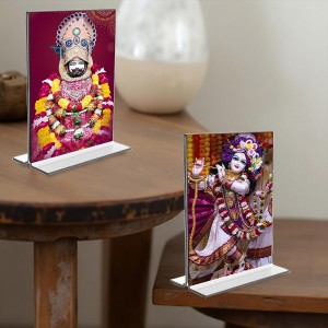 Lord Khatu shyam & Sri Krishna Acrylic T-Style Photo Stand, Compact and Stylish Spiritual Display, easily change 2 photos (Pack of 1) Lord Khatu shyam & Sri Krishna Acrylic T-Style Photo Stand, Compact and Stylish Spiritual Display, easily change 2 photos (Pack of 1)