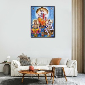 Brahma Vishnu & Shiva Laminated Photo - 13x15 Inches, Divine Blessings for Home & Office and Temple Decoration