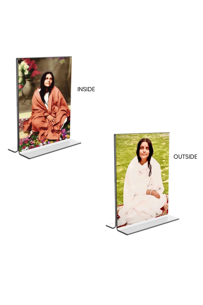 Anandamayee Debi Acrylic T-Style Photo Stand - 5x7 Inches, Compact and Stylish Spiritual Display, easily change 2 photos (Pack of 1)