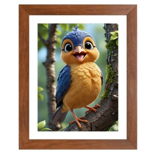 AI Funny Cute Bird On Tree Art Picture for Kids - 16x20 inches, Brown Color - Perfect Wall Decor for Children's Room